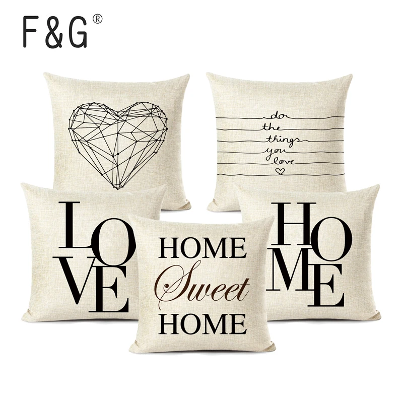 Льняные Чехлы для подушек с надписью Love Home черно белый чехол подушки дивана