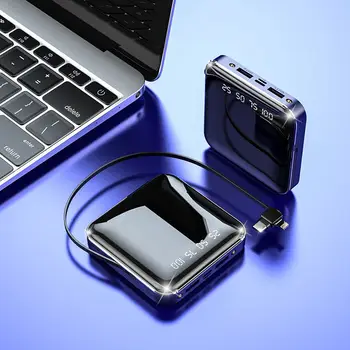 

20000mAh Mini Power Bank Fast Charger Digital Display LED Lights Built in Cables Ultra-thin Portable External Battery for iphone