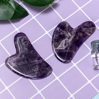

Amethyst Gua Sha Natural Healing Stone Amethyst Gua Sha Board Scraping SPA Acupuncture Relaxing Massage Face Body Skincare
