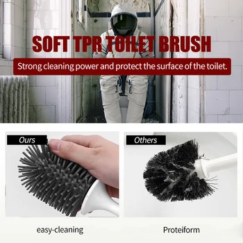 

Hot Bathroom Toilet Brush and Holder Set Wall-mounted Flooring TPR Soft Bristles Toilet Brush Cleaner Bathroom Toilet Bowl Brush