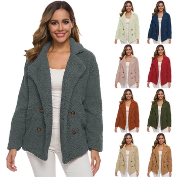 

Autumn winter plush Fur Coat plus velvet thick double breasted lamb fur coat female cardigan oversize Jacket Women