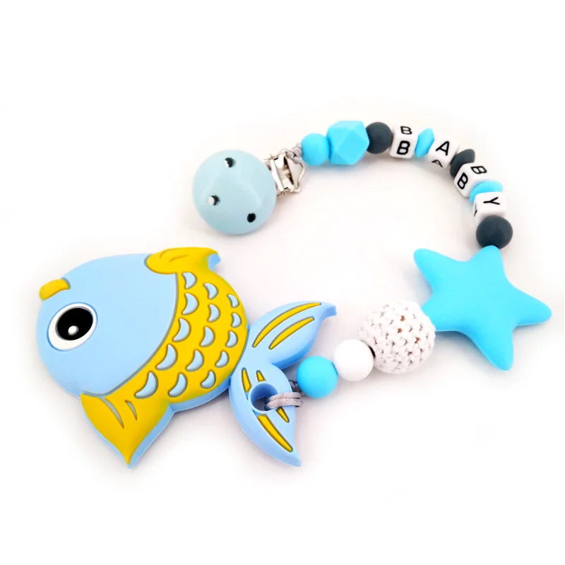 Baby Silicone Fish Teethers Necklace Set BPA Free Toys Cute Animal Baby Teether Silicone Preferential Portfolio - Цвет: Blue Set