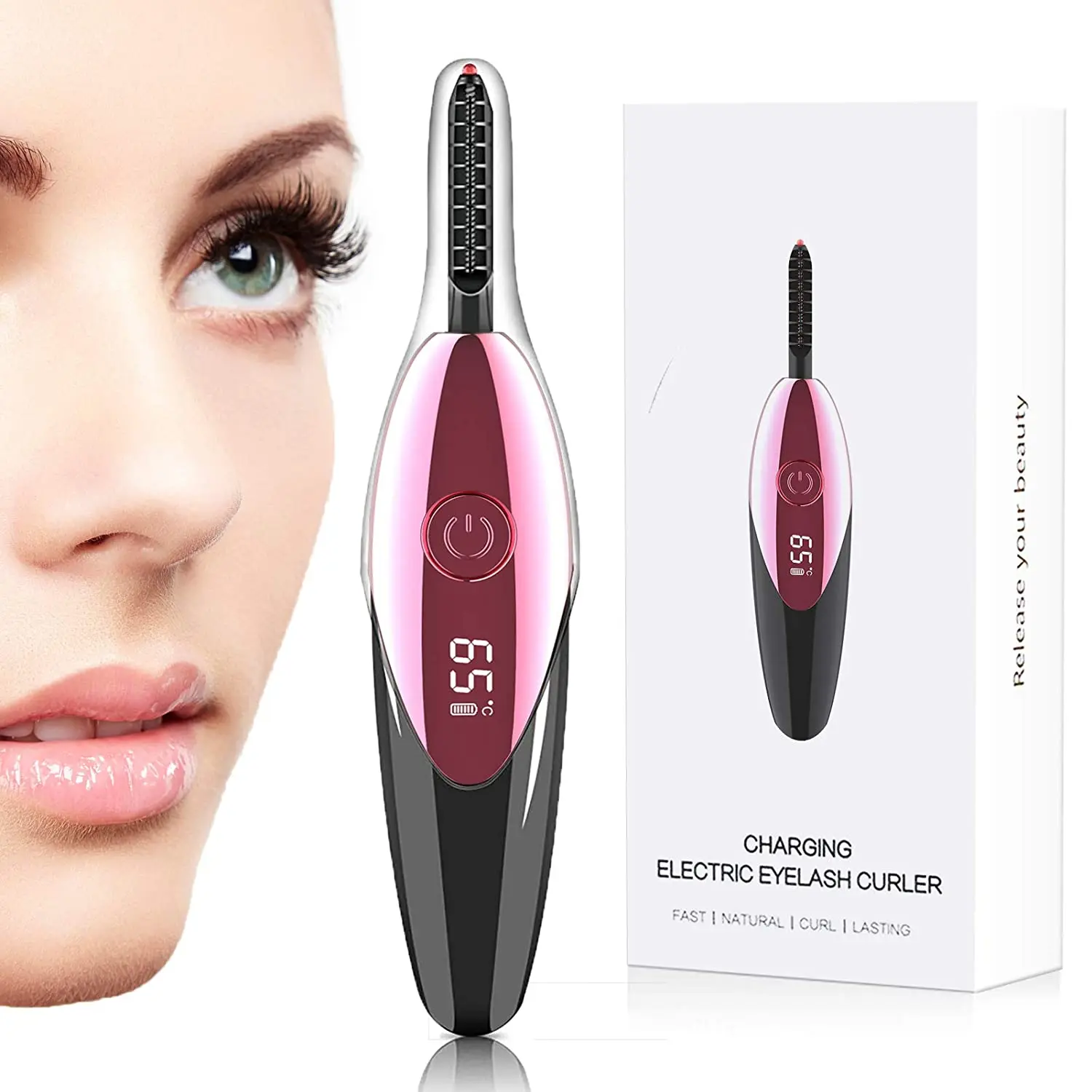 Electric Heating Eyelash Curling Tool USB Smart Digital Display Long