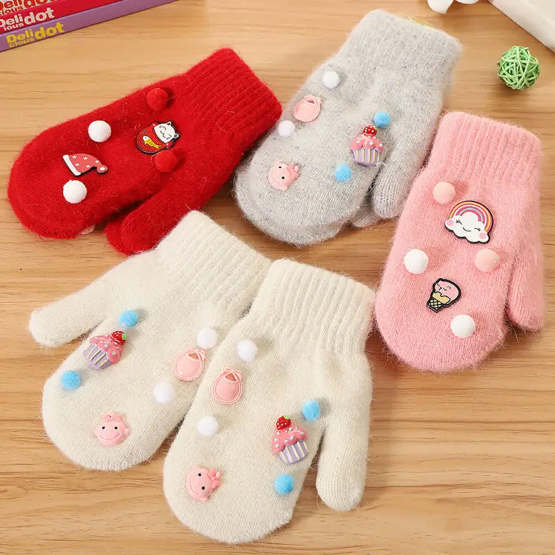 Pudcoco, рождественские вязаные перчатки для малышей, для маленьких девочек и мальчиков, зимние теплые перчатки, толстые меховые вязаные варежки