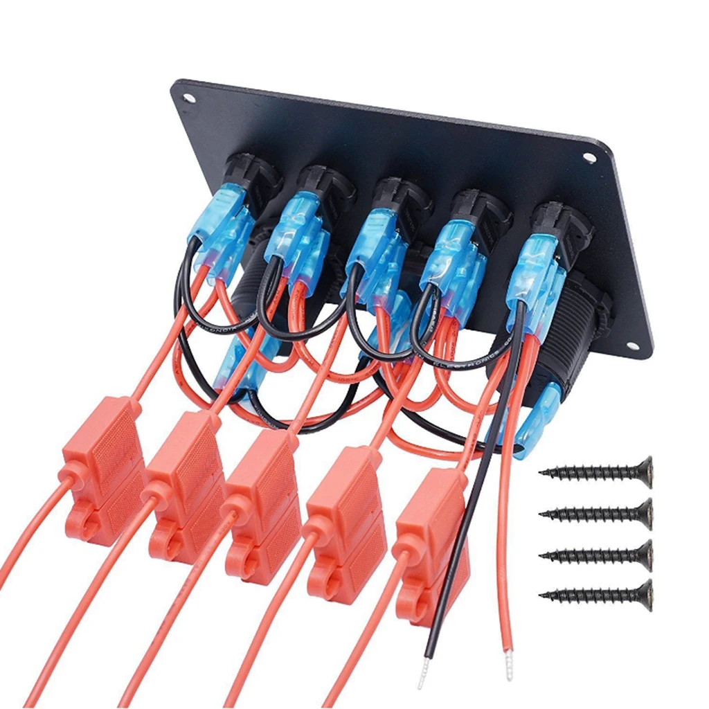 5 Gang On-Off Toggle Switch Multi-Functions Green LED Dual USB Port Charger Voltmeter for Boat Marine Auto