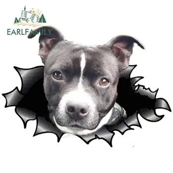 

EARLFAMILY 13cm x 9.4cm American Staffordshire Terrier Car Sticker Torn Metal Decal JDM Car Trunk Decor 3D Motorcycle Graphic