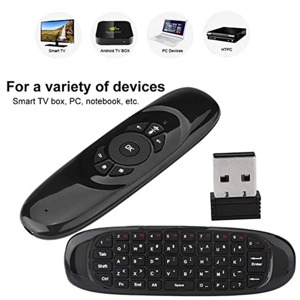 

C120 Multi-Language 2.4G Air Mouse Wireless Keyboard Motion Sense IR Learning Remote Control USB Receiver for Smart TV BOX