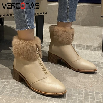 

VERCONAS Autumn Winter Front Zipper Women Ankle Boots Genuine Leather Shoes Woman Fashion Concise Office Lady Basic Short Boots