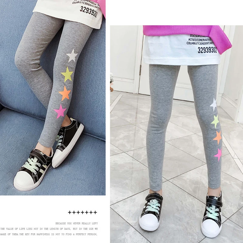Новые весенне-осенние леггинсы для малышей модные детские штаны с принтом звезд для девочек, От 4 до 12 лет Хлопковые Штаны до щиколотки для маленьких девочек