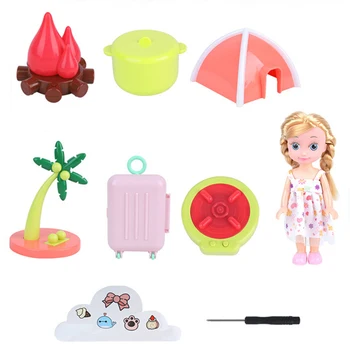 

1Set Kids Doll Toys Bonfire Party Theme Doll Kit Little Girls Mini Simulation Fashion Couture Props Kids Toys Randomly