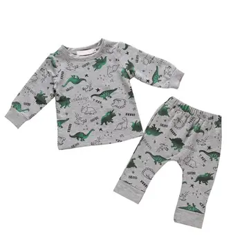 

Baby Boys Cute Blouse Pants Sets Long Sleeve Autumn Cartoon Print T-shirt Tops Striped Pants Trouser Costume Set 2019