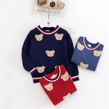 

Bear Baby Boy Sweater Knitted Cotton Outfit Kids Coat Long Sleeve Winter Warm Cartoon Stripe Printed Comfortable Baby Sweater