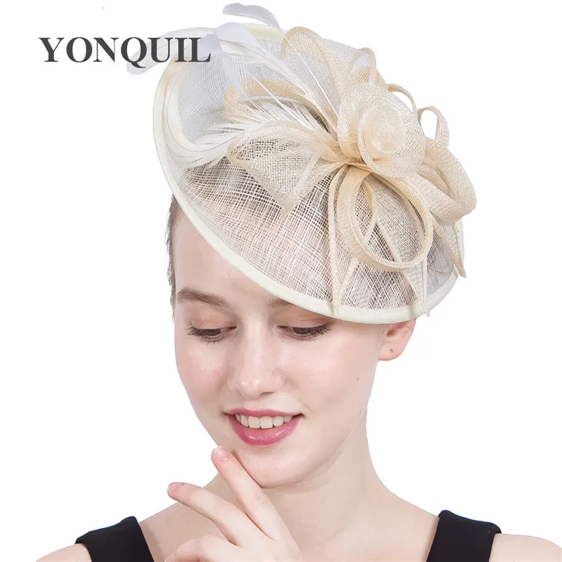 Bulu Mewah Topi Wanita Sinamay Topi 