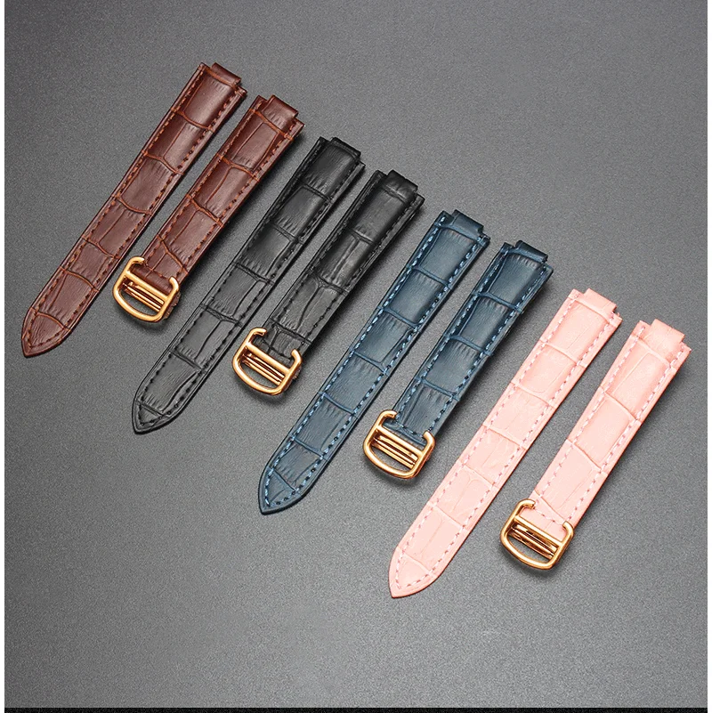 BRETA Genuine Leather watchband Ballon Bleu Strap for Cartier Deployment Buckle Clasp fit red Pink 14mm 18mm 20mm