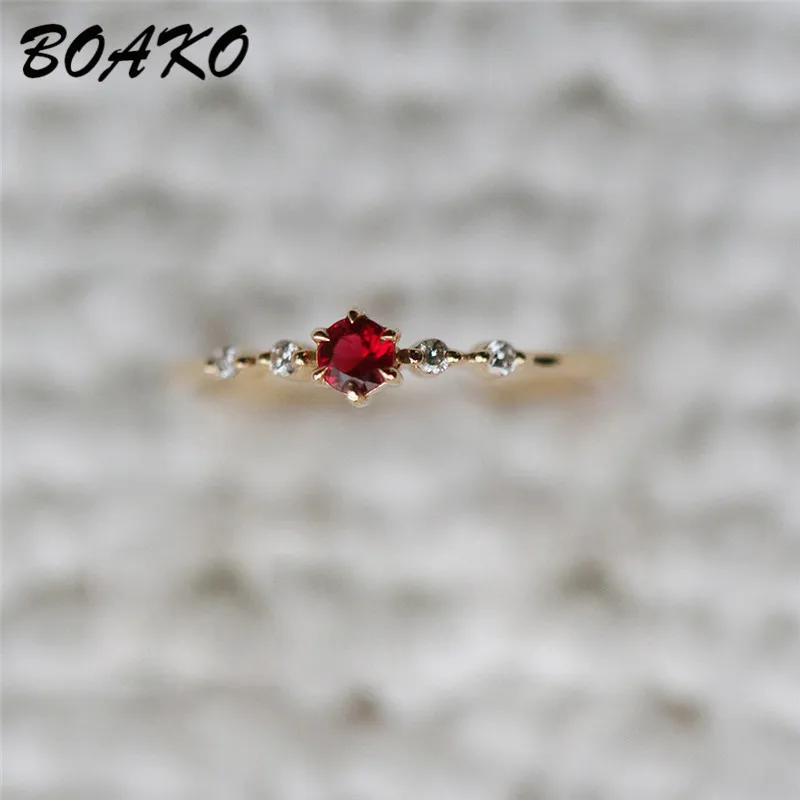 BOAKO простые кольца с красным камнем и кристаллами для женщин женские шикарные изящные тонкие кольца украшения для пальцев нежные золотые свадебные кольца Anillos