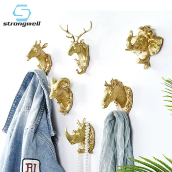 

Strongwell Creative Animal Head Wall Hook Punch-Free Door Seamless Coat Hook Bathroom Hooks Retro Home Wall Decoration