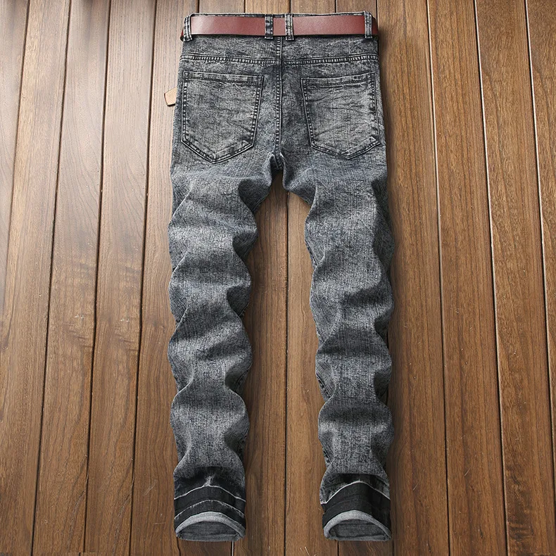 Осень и зима мужские джинсы с вышивкой скелета мужские джинсы с прорезями джинсовые брюки прямого покроя плюс размер мужские джинсовые