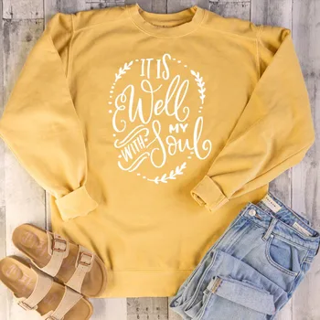 

Unisex Hipster Christian Baptism New Season Cute Pullovers Street It Is Well with My Soul Sweatshirt Women