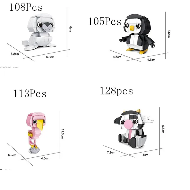 Single Sale Creative 3D Mini Animal Block Set DIY Dog Tiger Rabbit Squirrel Penguin Owl Koala Cow  Building Brick Toy For Kids 5
