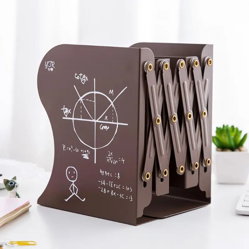 Metal Retractable Bookends Support Stand Holder Shelf Adjustable Bookrack Office