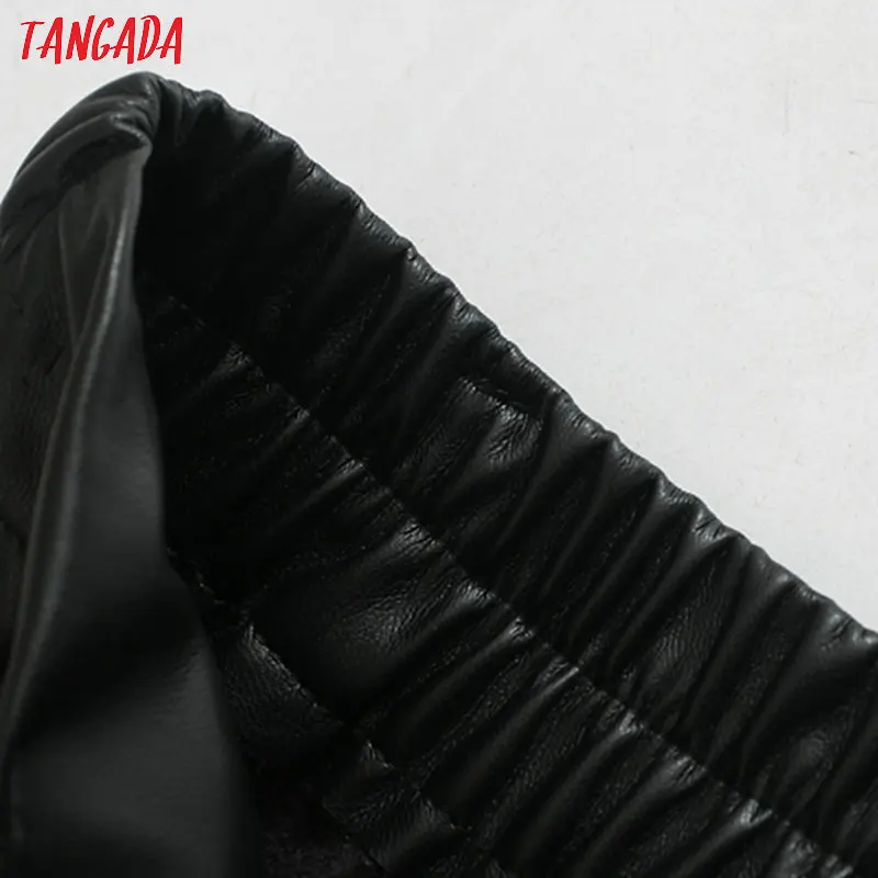 Tangada для женщин Высокая талия черный искусственная кожа harm брюки плиссированные женские стрейч талии винтажные брюки из искусственной кожи JE63