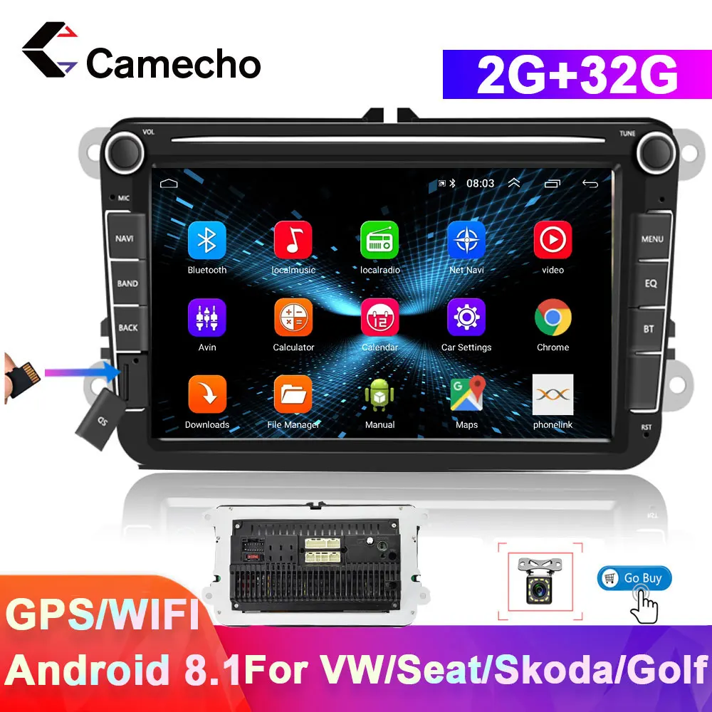 US $109.69 Camecho 2 Din Android 81 Car Radios GPS For VWVolkswagenGolfPassatb7b6SkodaSeatOctaviaPoloTiguan Multimedia Player