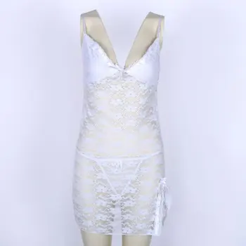 

Summer Women Lace Lingerie Night Dress Nightwear Underwear Sleeveless V-neck Strap Sleepwear G-string Thong Nightgown
