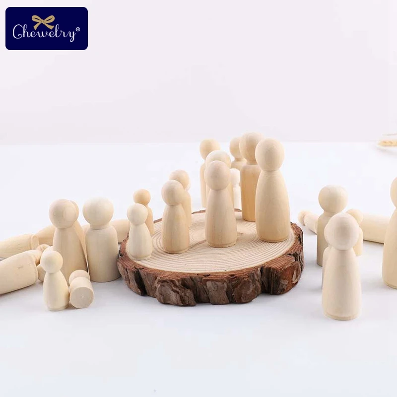 75Mm/90Mm Houten Peg Poppen 5 Stks/partij Hout Ambachten Kids Diy Handgemaakte Speelgoed Thuis Kwekerij Decoratie Houten blank Vrouwen Mannen Peg Poppen