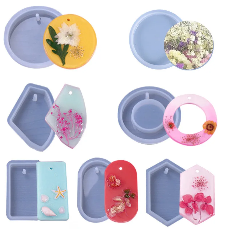 SNASAN 6pieces Silicone Mold for jewelry with hole big pendants Resin epoxy Mould handmade tool DIY |