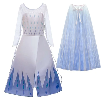 

Elsa Snow Queen Princess Elsa Cosplay Costume Elsa White Dress Halloween Costumes for Women Long Cloak Party Dresses Set