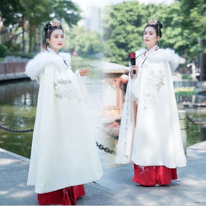 Женская накидка Hanfu Китайская древняя традиционная зимняя белая бархатная с
