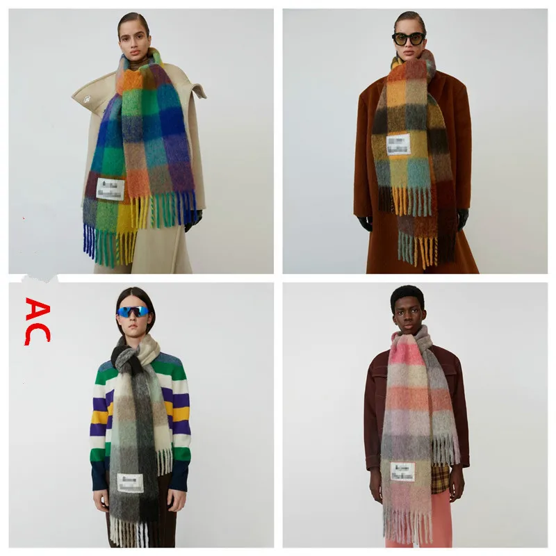 

Women Autumn and Winter European and American Faux Cashmere Unisex Fashion Colored Chequered Scarf Warm Shawl Femal Soft Scarf