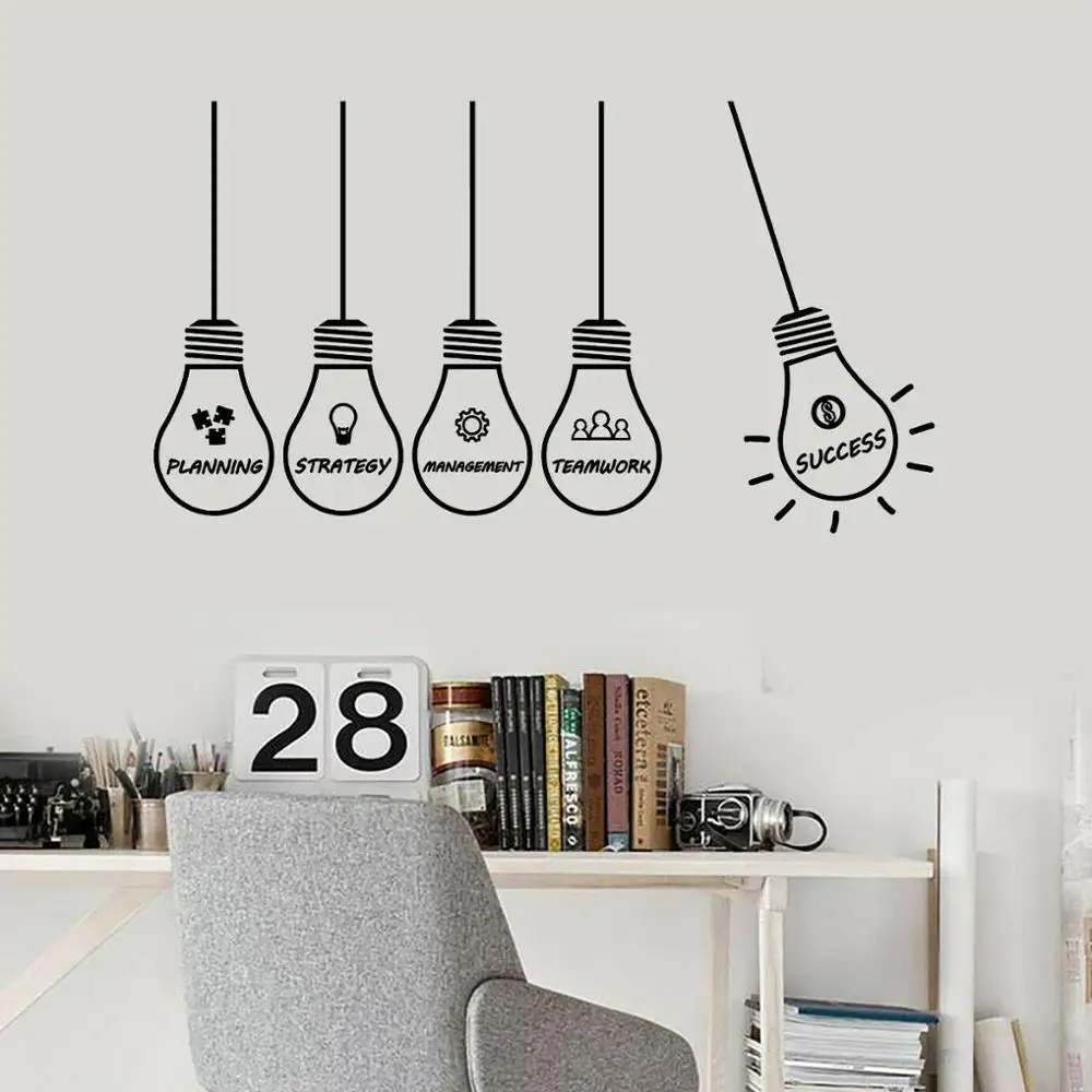 

Wall Decal Office Idea Strategy Management Success Lamp Vinyl Wall Stickers Creative Interior Decoration Window Art Mural S1276
