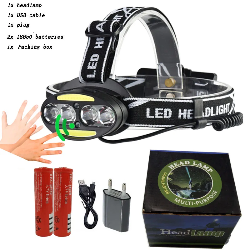 B Litwod Z20 Micro USB сенсор 6 светодиодные фонари COB налобный фонарь XML-T6 головной фонарик водонепроницаемый рыбалка кемпинг факел голова - Испускаемый цвет: B