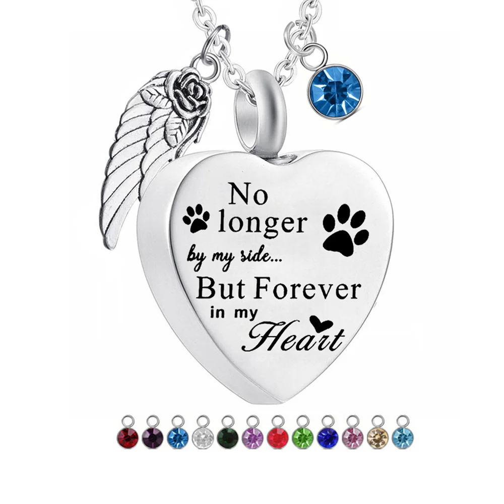 Collar de cremación para Gato, collar de urna de ala de Ángel y perro, con estampado conmemorativo de pata, cenizas, urna funeraria, joyería con Kits de relleno