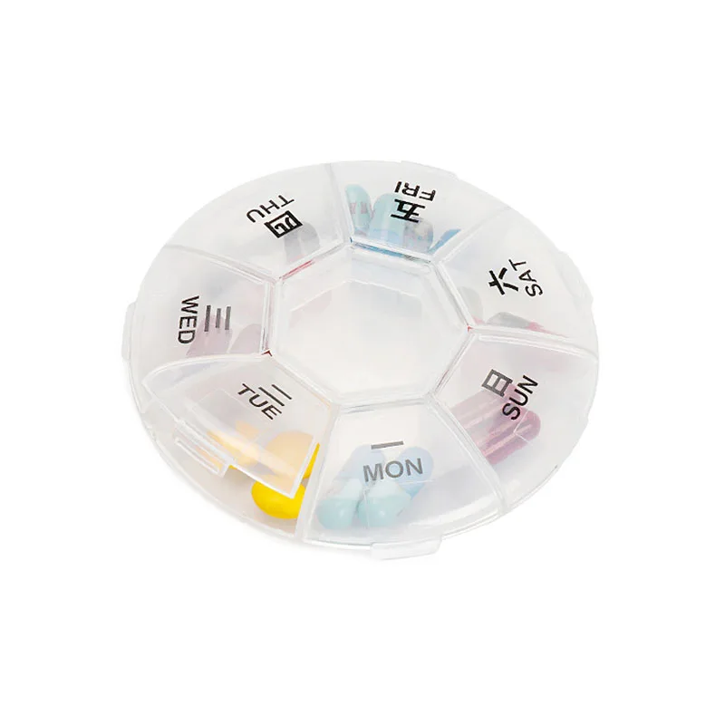 Tablet pillbox Multifunctional round 7-segment weekly medicinebox rotating pill box portable 7-segment plastic carry-on pillbox