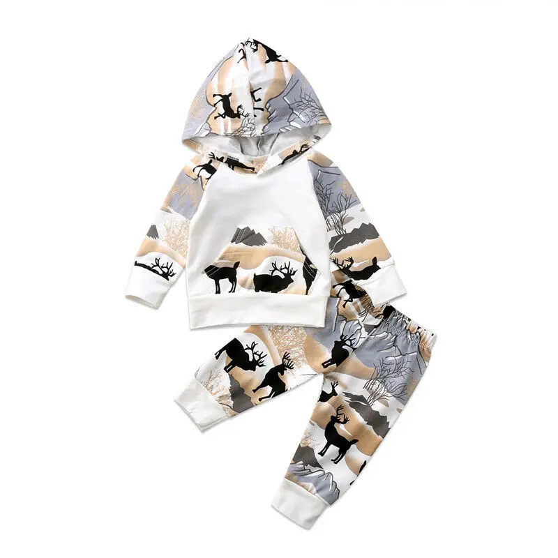  Hot sale Newborn Cartoon Baby Boy Winter warm Girl Deer Autumn Hoodies Pants Cotton Infant Outfits 