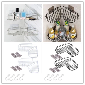 

AA 2 Pieces Commodity Shelf, Wall-Mounted Triangle Storage Rack Storage Shelf for Bathroom Kitchen, White/Black