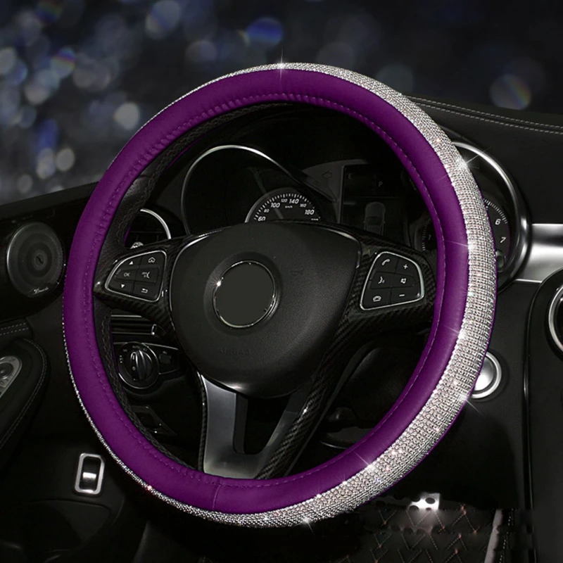 Многоцветные Автомобильные Кожаные чехлы со стразами на руль крышка