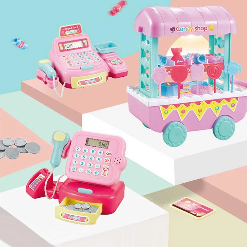 Caja Registradora de supermercado de juguete, caja registradora de simulación, máquina de compras, juego de juego de con altavoz de micrófono y juego de dinero|Juguetes de cocina| - AliExpress