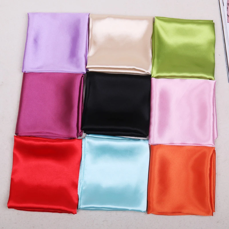 2020 Small Square Satin Solid Color Artificial Silk Neck Scarf for Ladies Women Scarves Handkerchief Headband Hair Tie Band 5