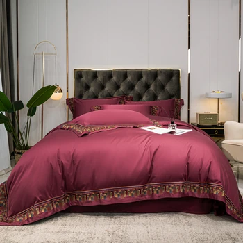 

1000TC egyptian cotton Bedding sets Queen King size gray red Duvet cover Bed sheets/Elastic band fitted sheet linen set bed set