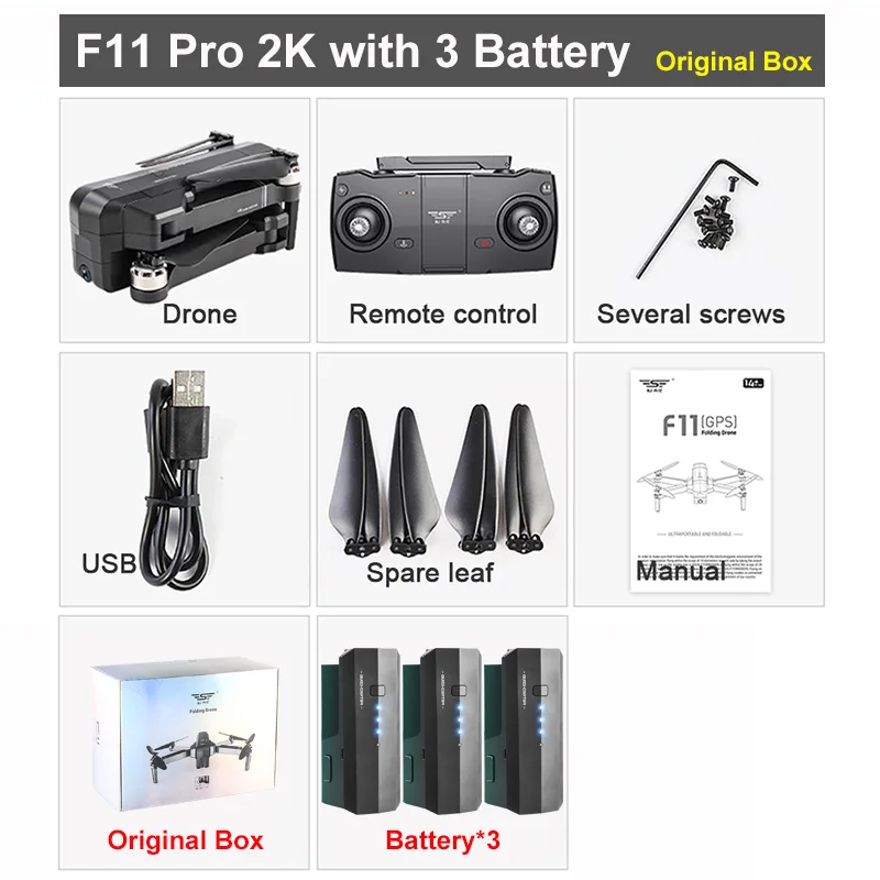 SJRC F11 PRO Дрон с GPS с Wifi FPV 1080 P/2 K HD камера F11 бесщеточный Квадрокоптер 25 минут время полета складной Дрон Vs SG906 A3 - Цвет: 2K 3B Box