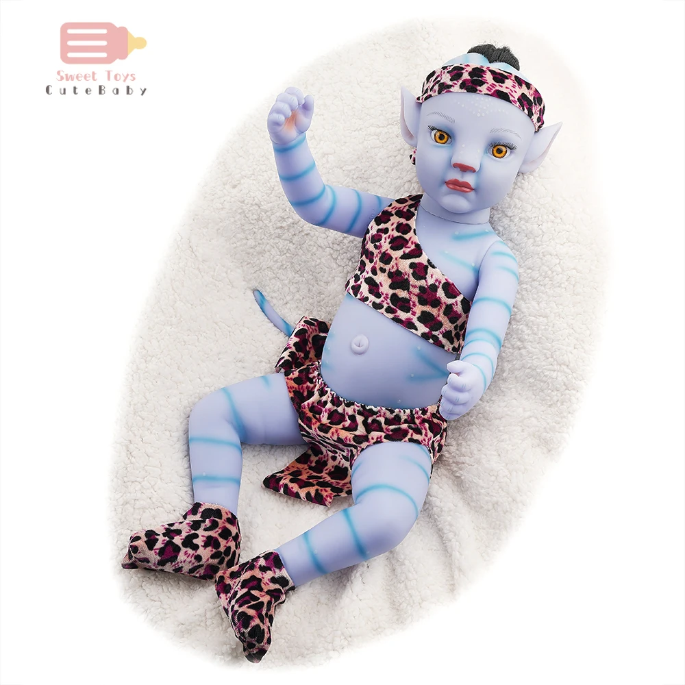 

New Bebe Reborn Doll 20 Inches Night Light Soft Full Silicone Vinyl Body Lifelike Blue Baby Doll Kit Girl Gift Toy for Children