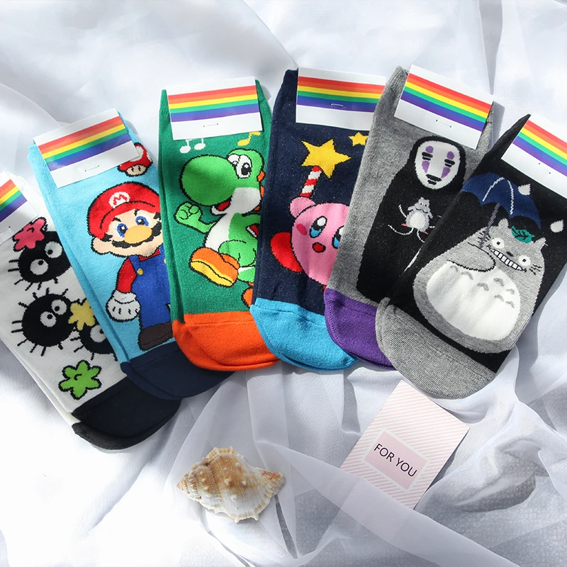 Носки с рисунком «без лица»; носки с принтом; Tonari No Totoro; Kirby Fairydust Mario Yoshi; сезон осень; корейские милые забавные женские хлопковые носки kawaii
