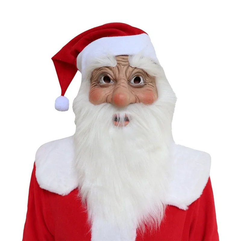 

Hot New Merry Christmas Santa Claus Latex Mask Outdoor Ornamen Cute Santa Claus Costume Masquerade Wig Beard Dress up Xmas Party
