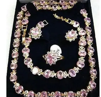 

Free Shipping Fine Jewelry real new Fashion Cubic Zirconia Trendy %Beautiful pink crystal necklace bracelet earring ring set
