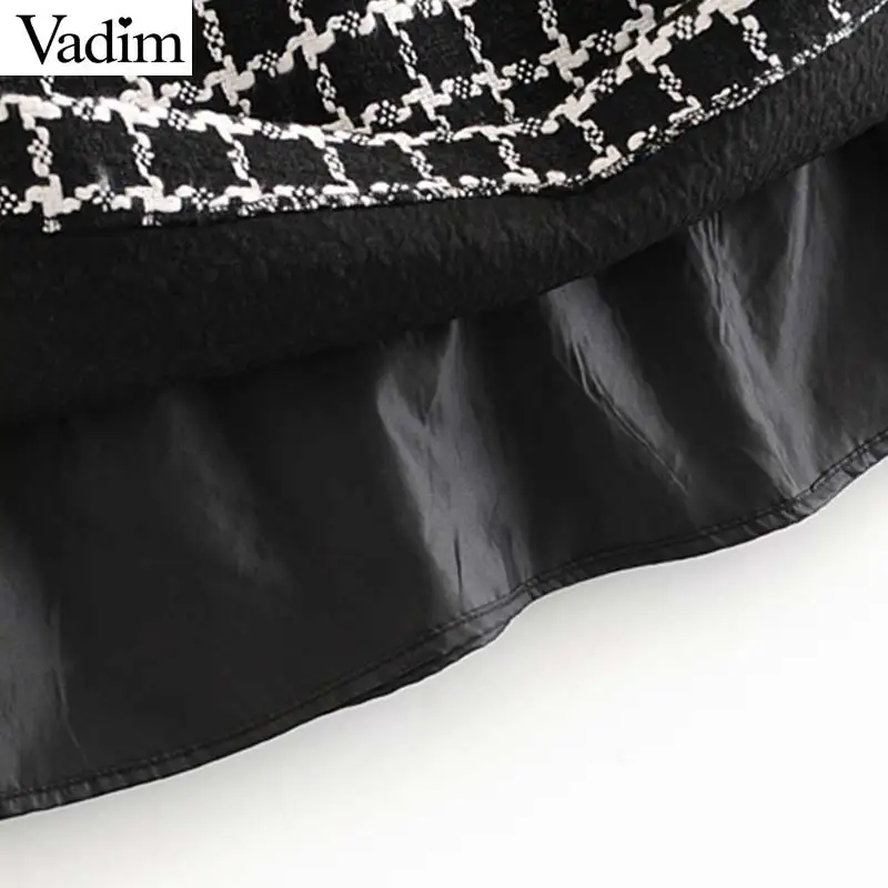 Vadim Женская шикарная клетчатая твидовая мини-юбка с галстуком-бабочкой на молнии сзади трапециевидная Ретро Базовая женская повседневная юбка BA873