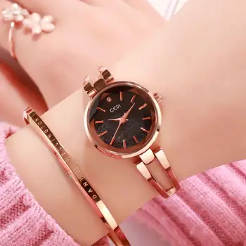 

Women Stainless Steel Waterproof Bracelet Watch with Spiral Case for Casual Office