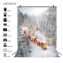 

Laeacco Natural Scenic Winter Forest Pine Tree Snow Mountains Photo Backdrop Train Christmas Photography Background Photo Studio